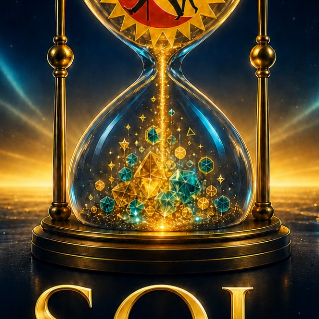 A Ampulheta Cósmica do Sistema SOL-PRISMAS com a base dourada SOL e os prismas de luz